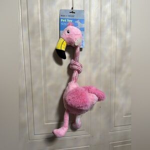 Wag And Woof Flamingo & Tug Dog Puppy Toy with Handle 18” Whit Squeak